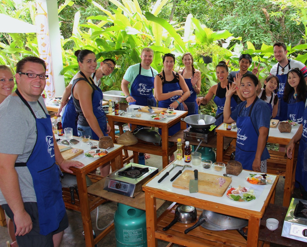 Participants learning to prepare Thai food